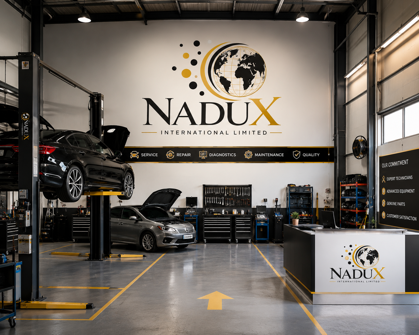 Professional automobile service bay